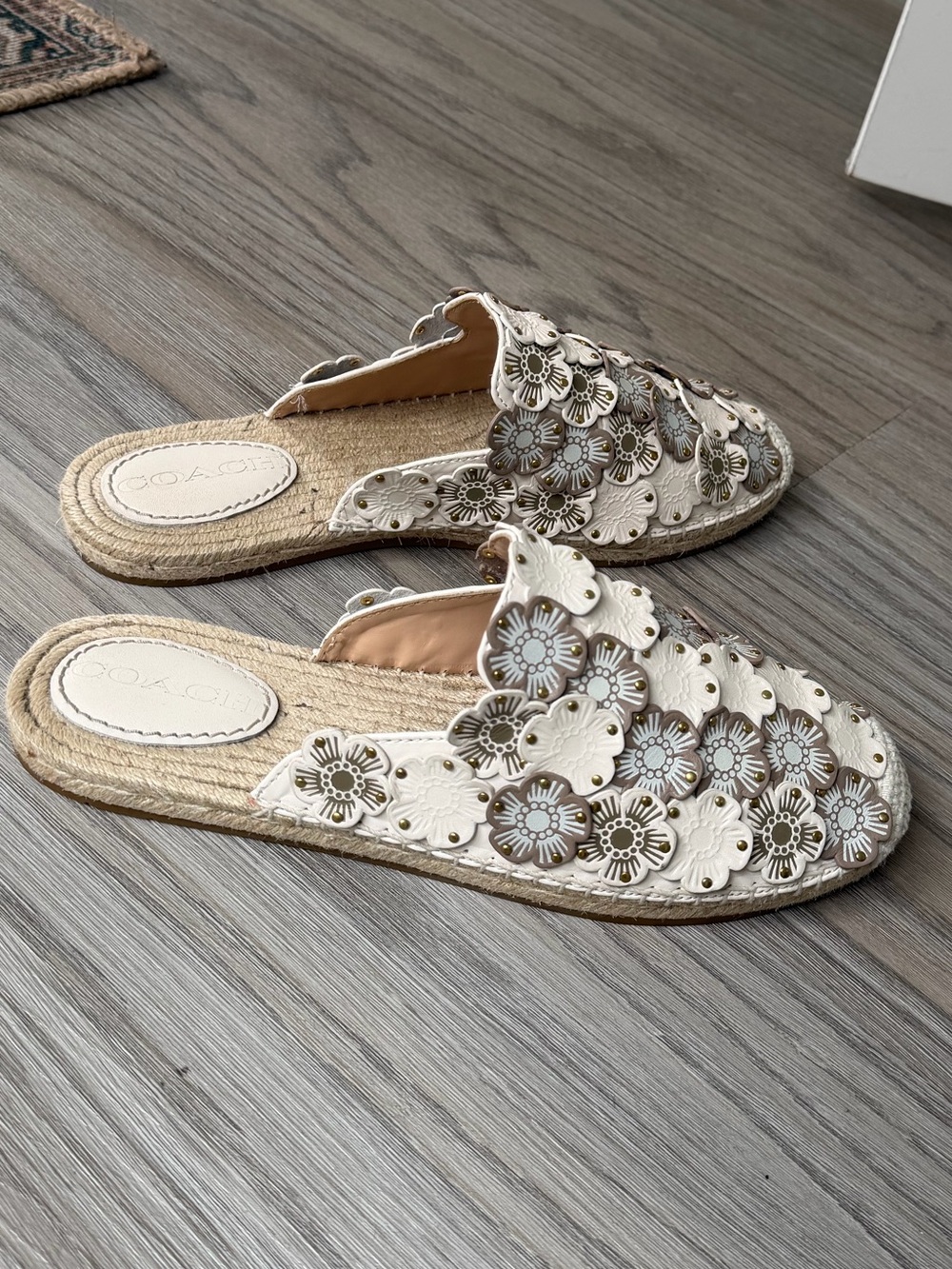 Coach Cream Floral Appliqué Slide Mules - Women